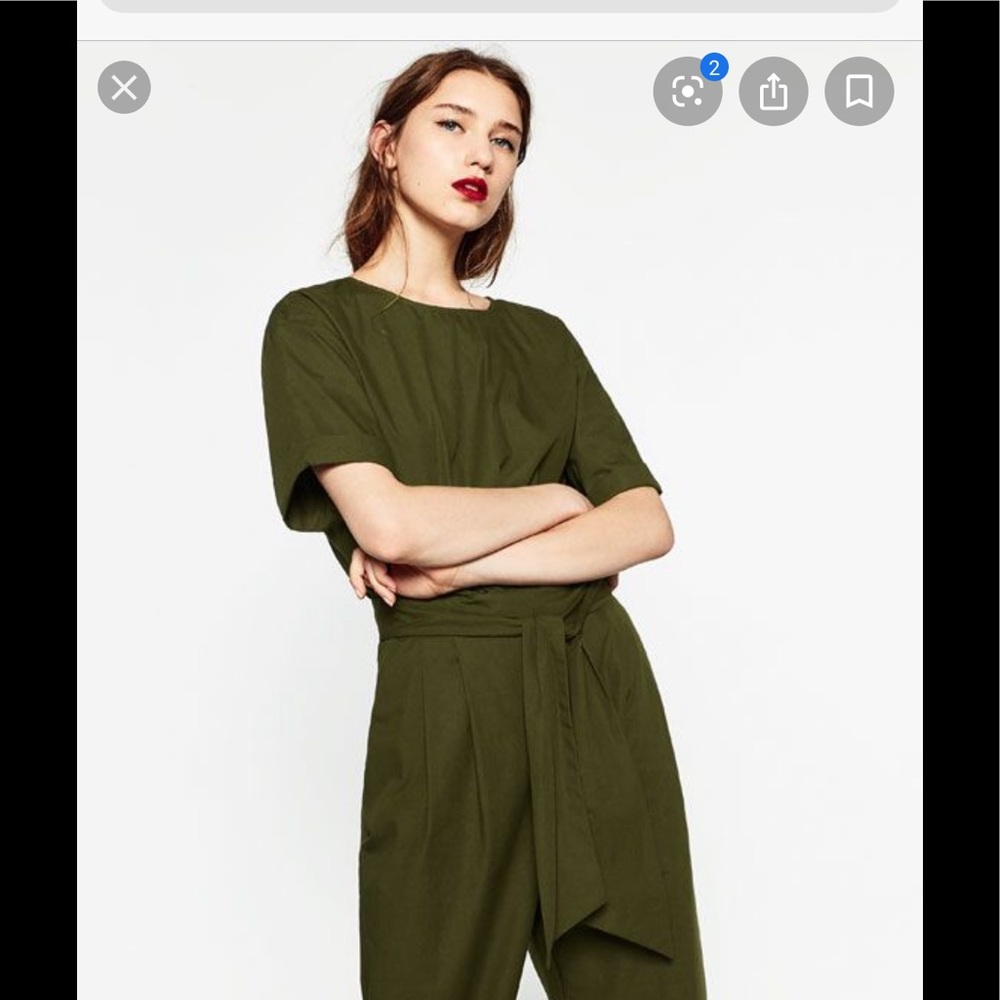 NWT! Zara Hunter Green Poplin Jumpsuit size M - Picture 3 of 6